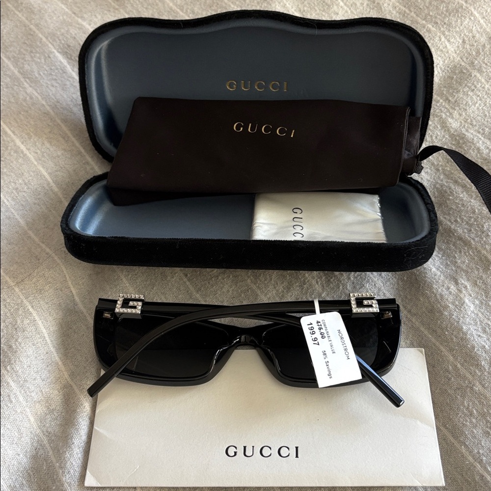 Gucci Black Mirror Rectangular Sunglasses NWT - image 2